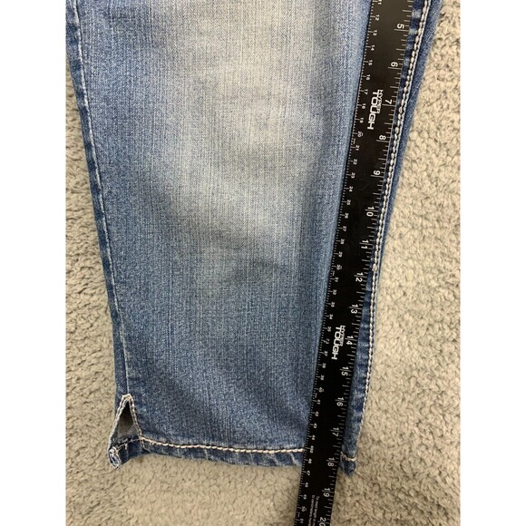 Code Bleu Regular 10 Capris Leg Split Denim Blue Jeans Embroidered 5 Pockets - Picture 9 of 11